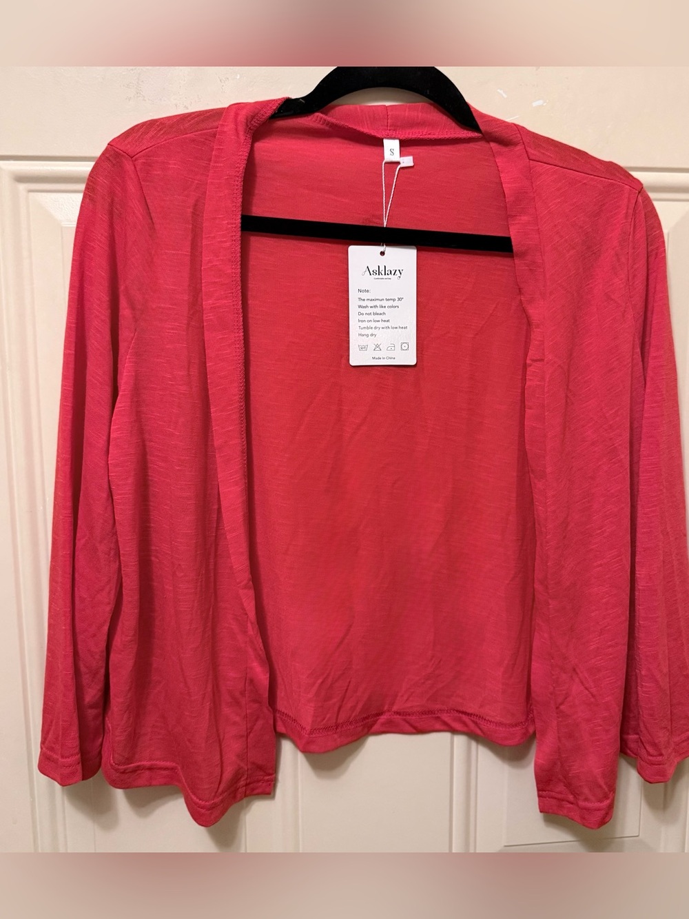 Asklazy Open-Front Lightweight Red Cardigan Sweater Size Small